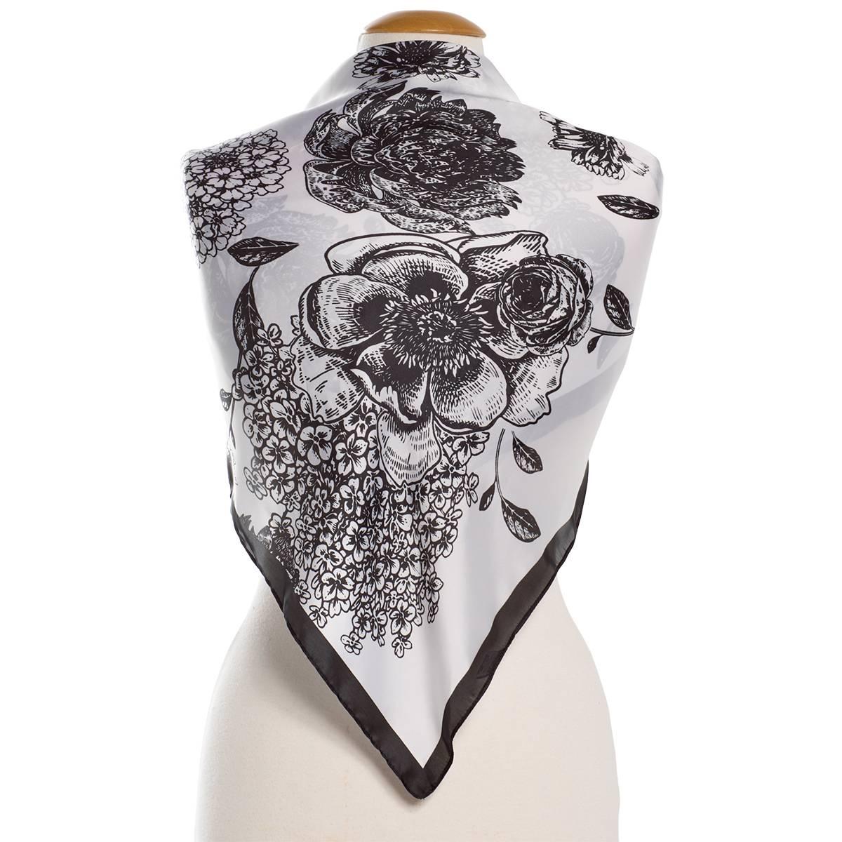 Womens Jessica McClintock Black And White Floral Square Scarf