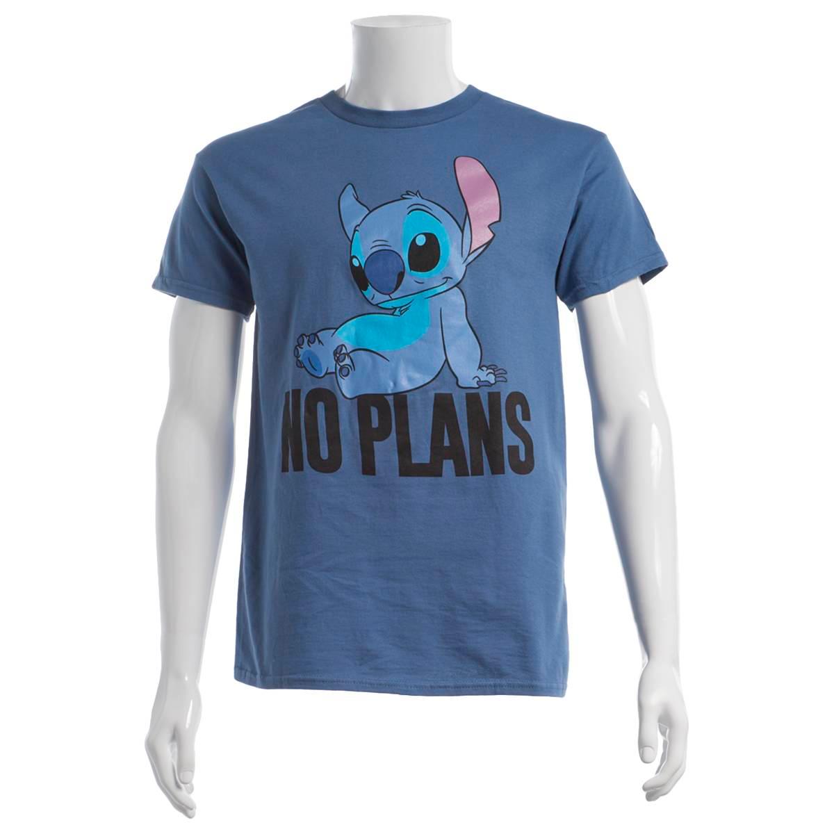 Young Mens Disney Stitch No Plans Short Sleeve Graphic Tee