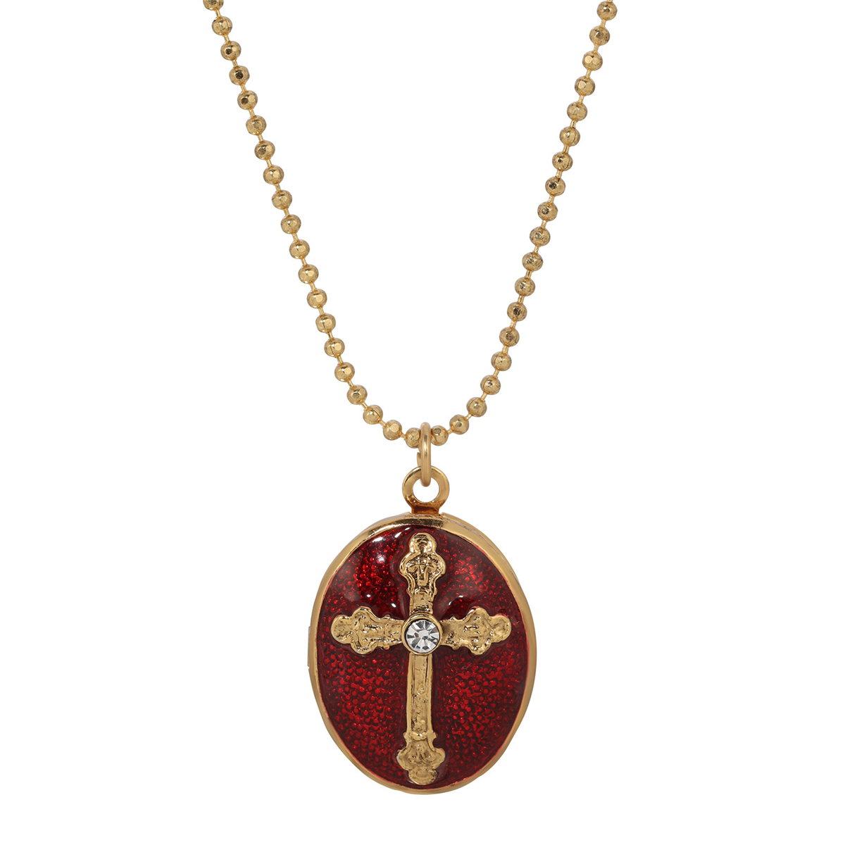 Symbols of Faith Gold Tone Red Cross Locket Necklace