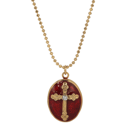 Symbols of Faith Gold Tone Red Cross Locket Necklace