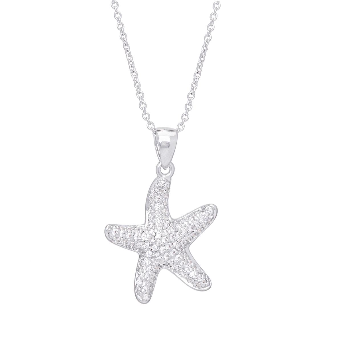 Silver Plated Cubic Zirconia Starfish Pendant