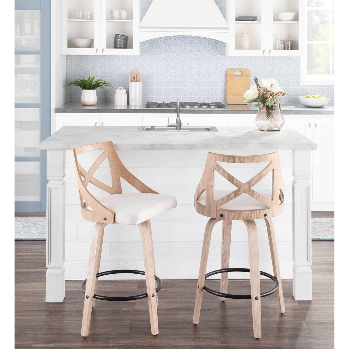 LumiSource Charlotte Farmhouse Swivel Counter Stools - Set of 2