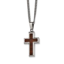 Mens Gentlemen's Classics(tm) Polished Wood Inlay Cross Necklace