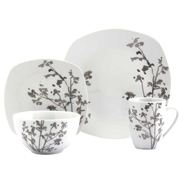 Tabletops Unlimited Cherry Blossom Grey 16pc. Dinnerware Set