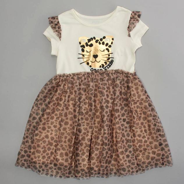 Girls (4-6x) Young Hearts Short Sleeve Leopard Yummy Tutu Dress