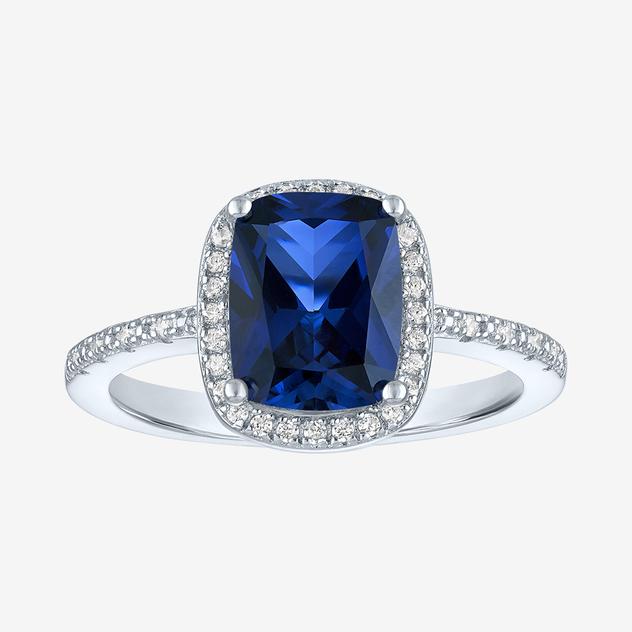 Nova Star® Lab Grown Blue Sapphire & Lab Grown Diamond Halo Ring