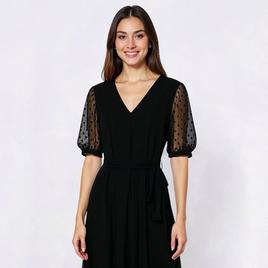 Womens MSK Short Semi Sheer Dot Sleeve V Neck A-Line Dress
