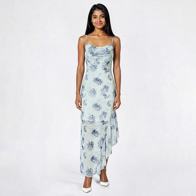 Juniors No Comment Asymmetrical Hem Paisley Rose Midi Dress