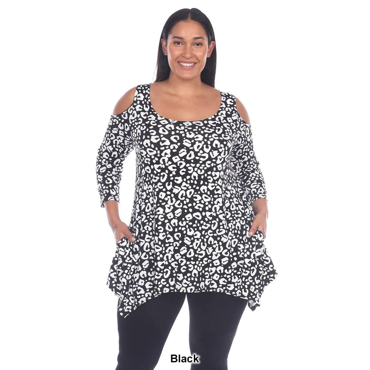 Plus Size White Mark Leopard Cold Shoulder Tunic