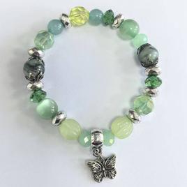 Beautiful Blessings Green Tone Stretch Bracelet & Butterfly Charm