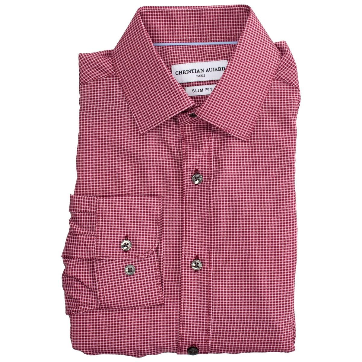 Mens Christian Aujard Slim Fit Stretch Dress Shirt - Burgundy