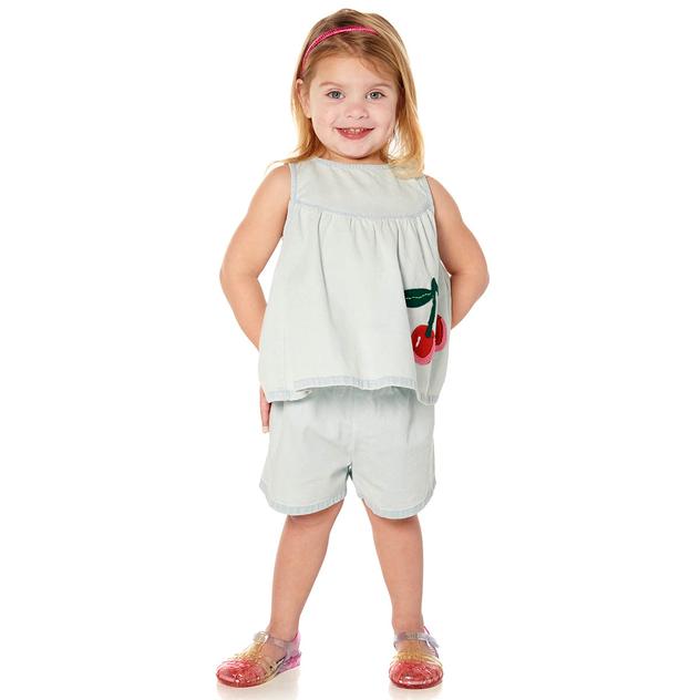 Toddler Girl Japna Kiwi Cherry Appliqué Top & Denim Short Set