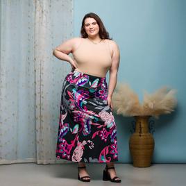 Plus Size 24/7Comfort Apparel Pink Paisley A Line Maxi Skirt