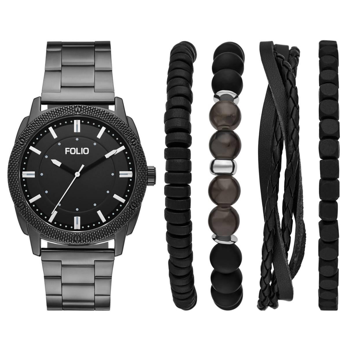Mens Folio Black Dial Watch & Bracelet Set - FMDFL6087