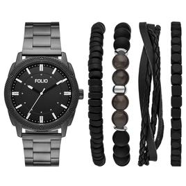 Mens Folio Black Dial Watch & Bracelet Set - FMDFL6087