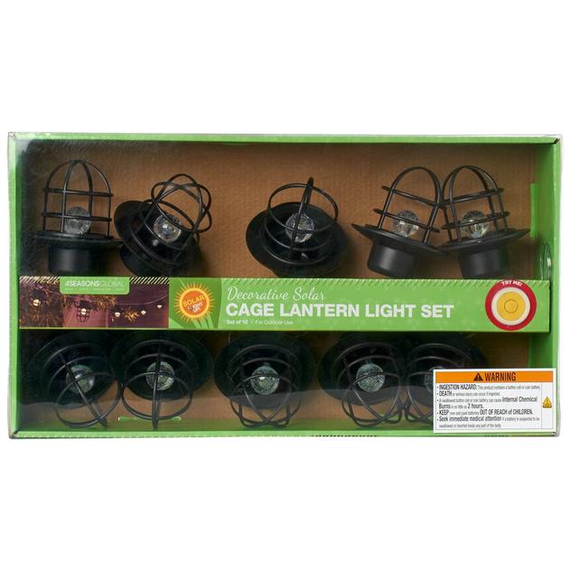 10 Light Plastic Solar Black Lantern String Lights