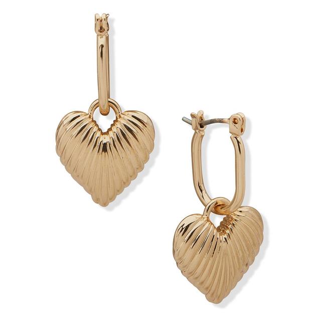 Nine West 14mm Gold-Tone Hoop with Heart Click-Top Earrings