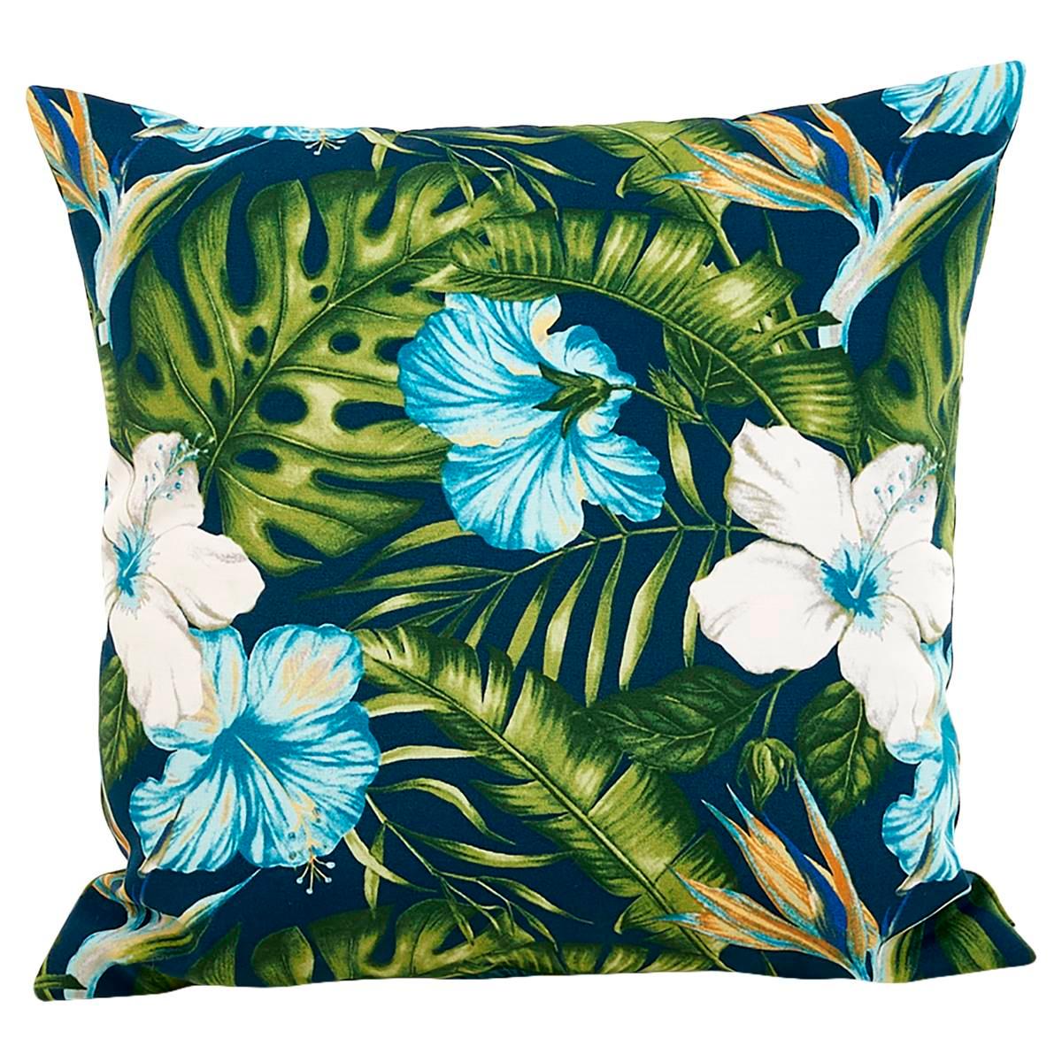 Jordan Manufacturing 16in. Floral Outdoor Toss Pillow - Navy/Aqua