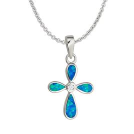 Gemstone Classics(tm) Silver & Cubic Circonia Cross Necklace