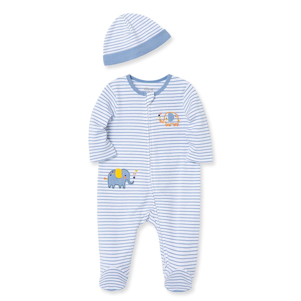 Baby Boy (NB-9M) Little Me Starry Elephant Footie Pajamas & Hat