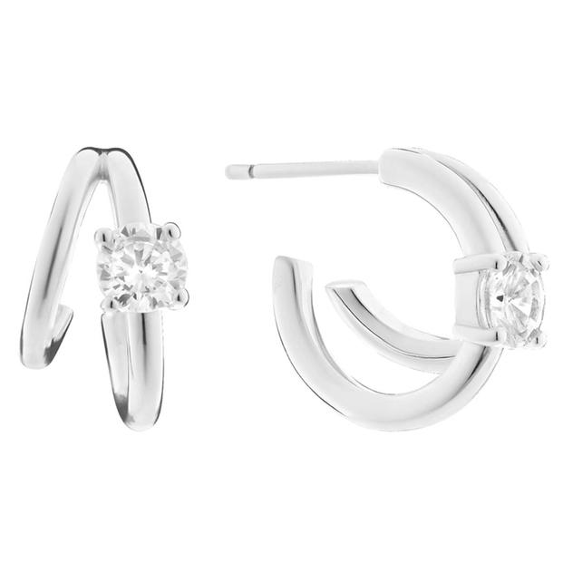 Athra 15mm Fine Silver Plated Double Hoop CZ Earrings