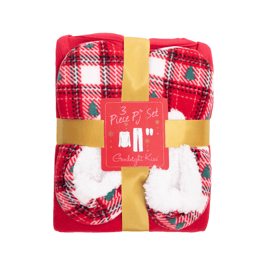 Womens Goodnight Kiss Cozy Up 3pc. Red Plaid Pajama Set