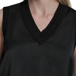 Womens DKNY Ribbed Double V Neck Black Solid Tank Top