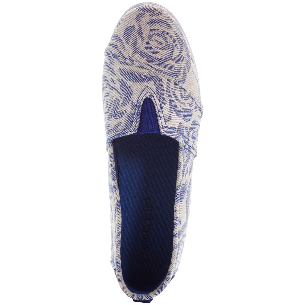 Womens Ashley Blue Canvas Floral Slip On Flats