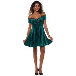 Juniors Emerald Sundae Velvet Off The Shoulder Skater Dress