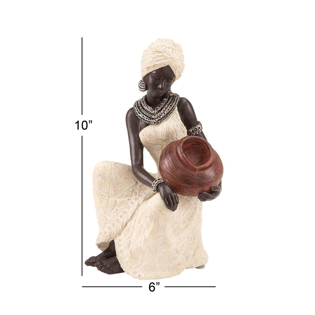 9th & Pike® Cream Polystone African Lady Sculpture
