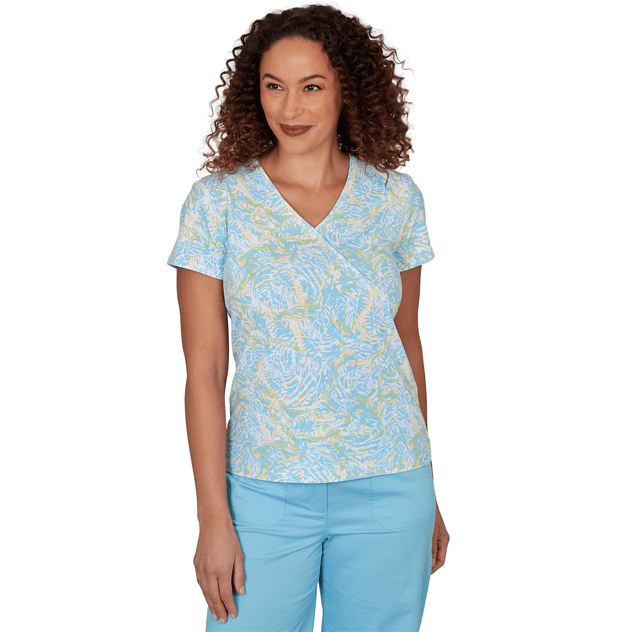 Plus Size Hearts of Palm Aqua Fresh Short Sleeve Abstract Blouse