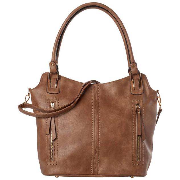 DS Fashion Double Handle Zip Front Pocket Solid Tote