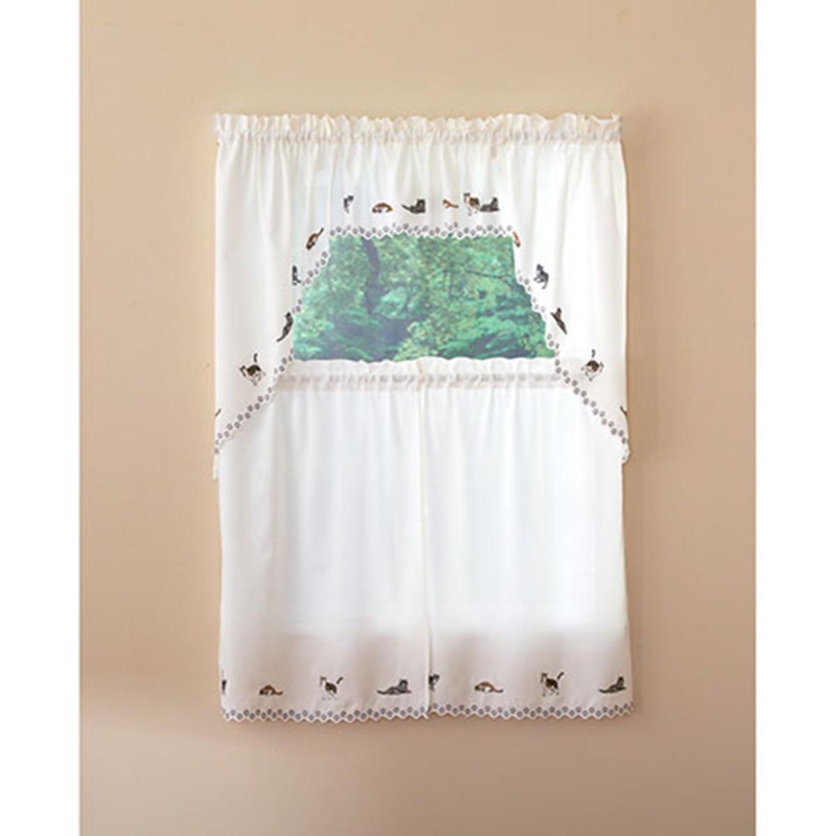 Cats Embroidered Kitchen Curtains