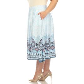 Plus Size White Mark Pleated Skirt with Border Prints