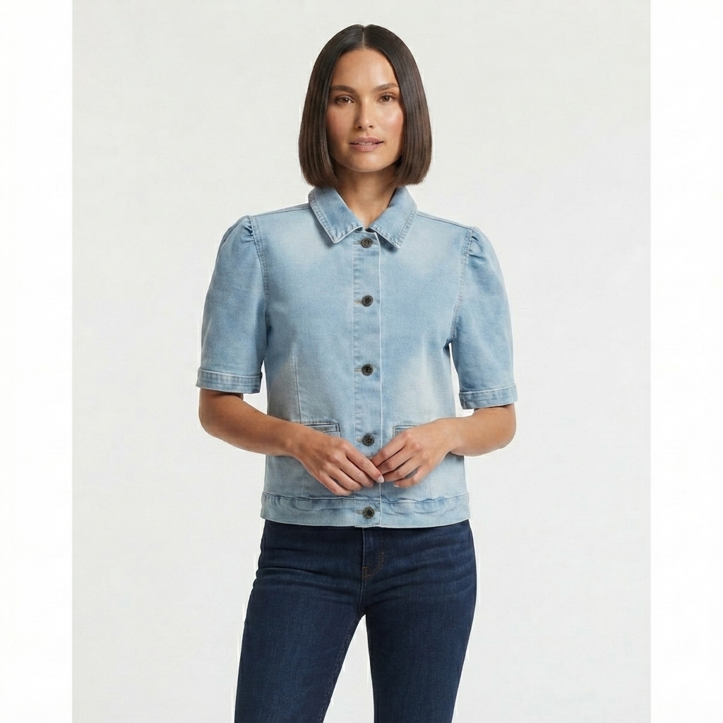Womens Baccini Short Puff Sleeve Welt Pocket Denim Jacket