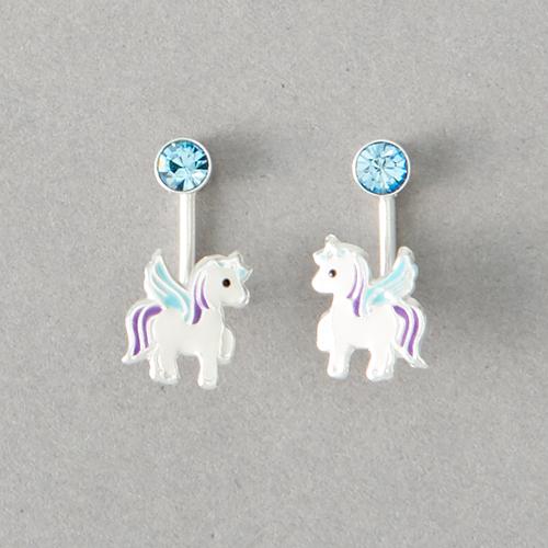 Kids Sterling Silver Front & Back Unicorn Dangle Earrings