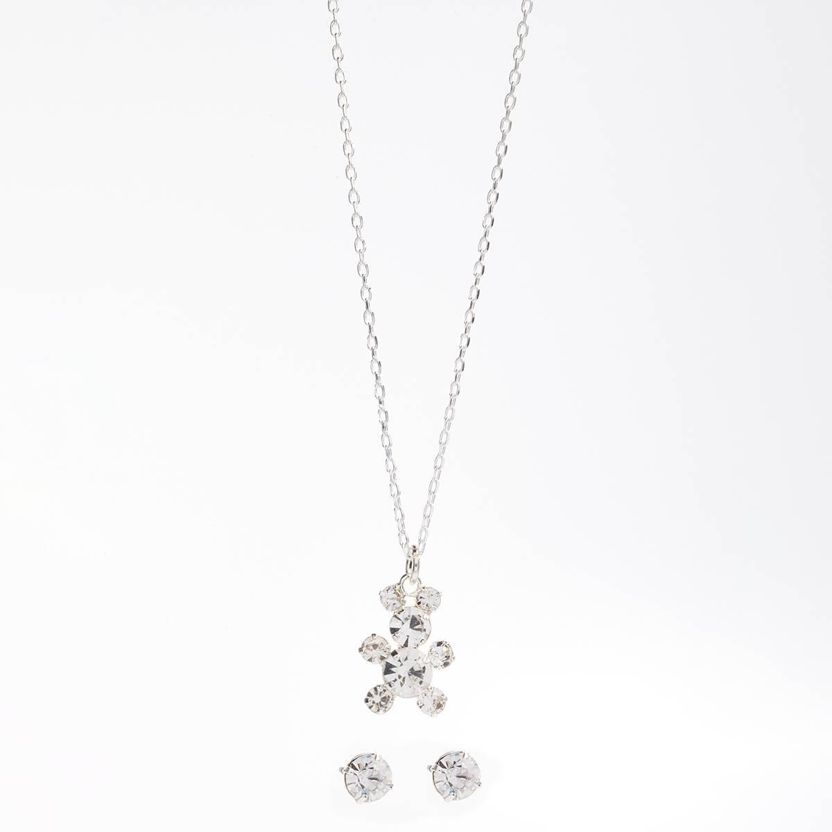 Rosa Rhinestones Teddy Bear Pendant and Earring Set