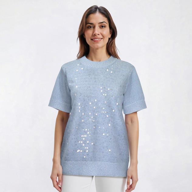 Womens Nanette Lepore Short Sleeve Sequin Knit Sweater