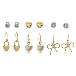 Ashley 6pc. Gold Heart Pearl Earring Set