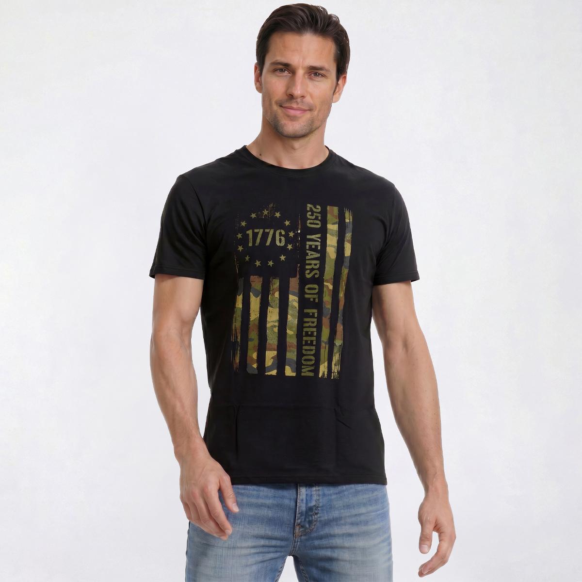 Mens Home of the Brave 250 Years Camo Flag Graphic Tee
