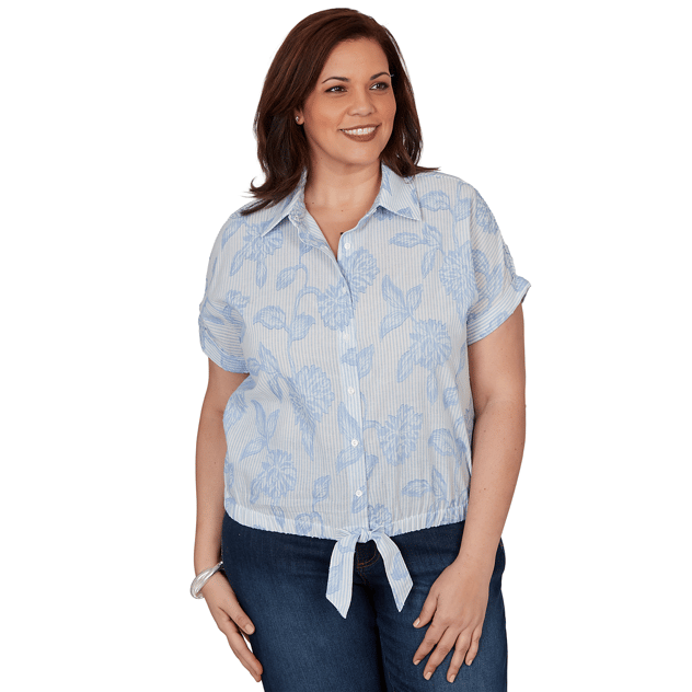 Plus Size Skye’s the Limit Sunny Blue Skies Floral Stripe Blouse