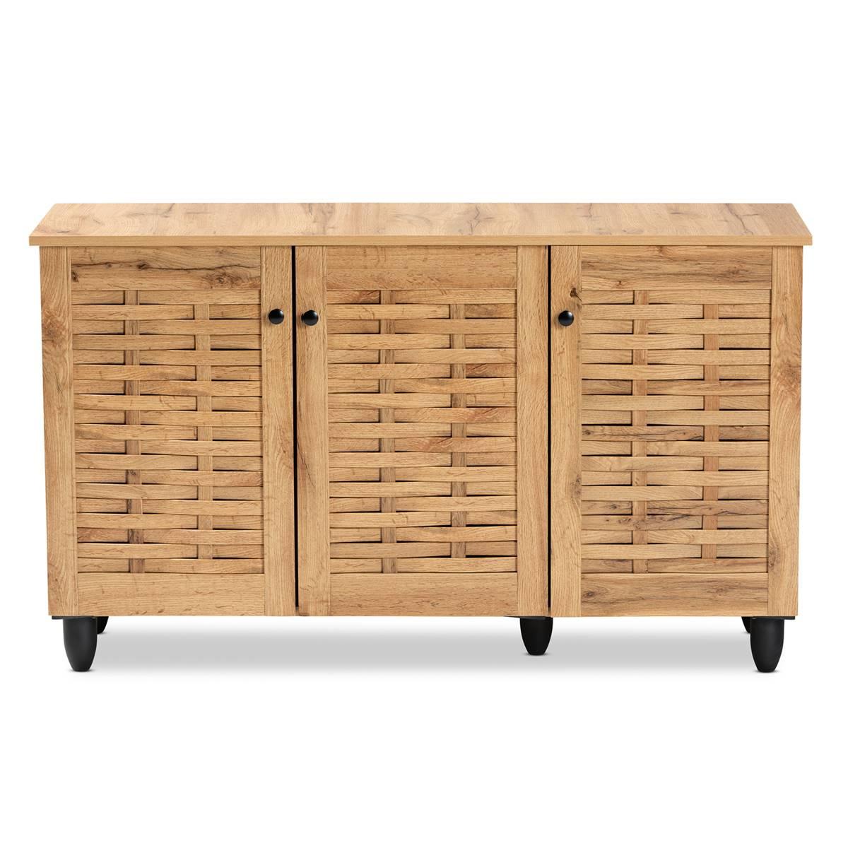 Baxton Studio Winda Oak Brown Wood 3-Door Shoe Cabinet