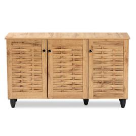Baxton Studio Winda Oak Brown Wood 3-Door Shoe Cabinet