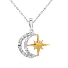 1/20cttw. Natural Diamond Sterling Silver Moon Star Pendant
