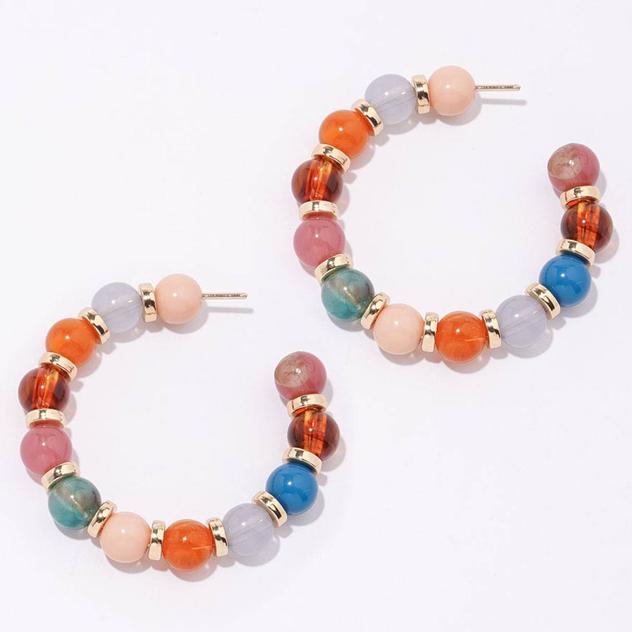 Ashley Cooper™ Shiny Gold Multi Bead J Hoop Earrings