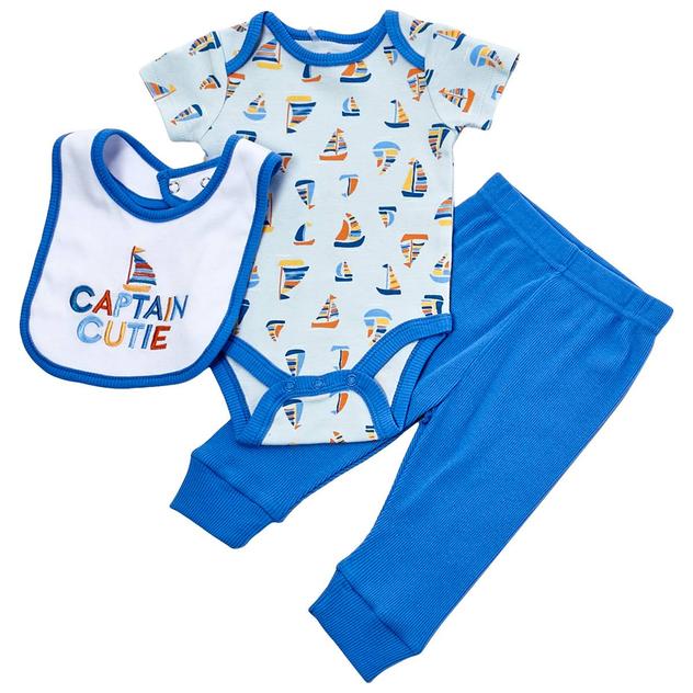 Baby Boy (NB-9M) Baby Gear 3pc. Sailboat Bodysuit & Joggers Set