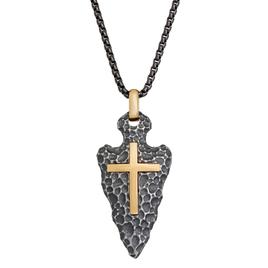 Mens Lynx Stainless Steel Arrow Head Cross Chain Pendant