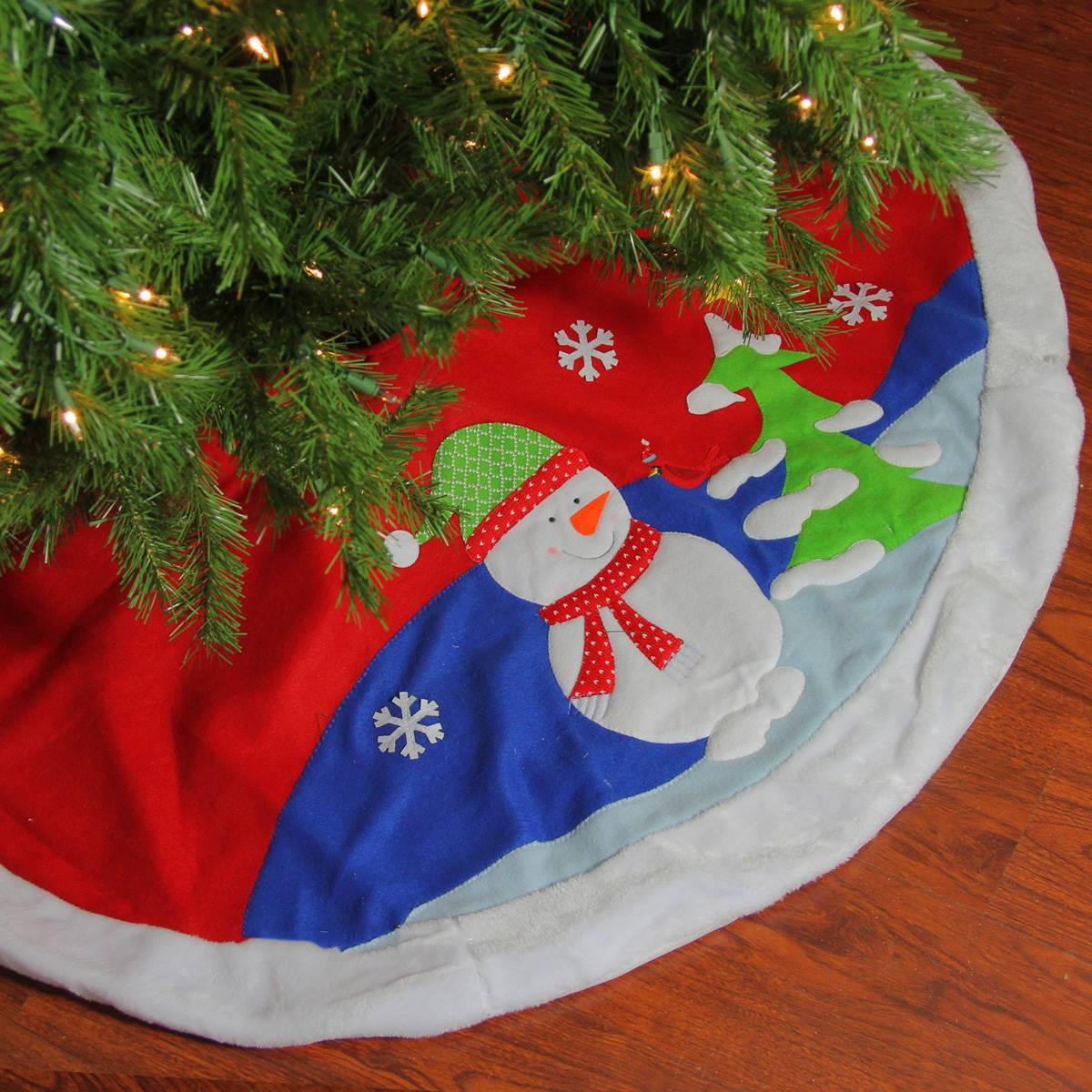 Dyno 48in. Red Fleece Christmas Snowman Winter Tree Skirt