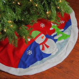 Dyno 48in. Red Fleece Christmas Snowman Winter Tree Skirt