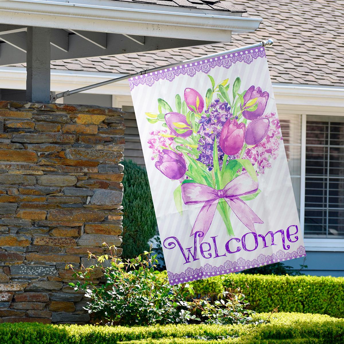 Northlight 28in Welcome Floral Bouquet Outdoor House Flag